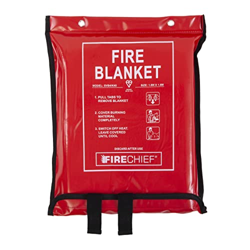 Firechief SVB4/K40 Feuerlöschdecke mit Gütesiegel, kommerzielle Feuerlöschdecke (1,8 x 1,8 m), geeignet für den Einsatz zu Hause, am Arbeitsplatz und für Kleiderfeuer