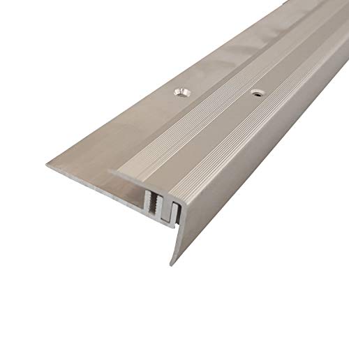 ufitec Profilsystem für Parkett- und Laminatböden - für Belagshöhen von 7-16 mm - viele Farben lieferbar (Treppenkantenprofil | 90 cm lang, Silber)