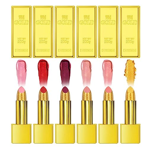 Gold Bar Lippenstift, feuchtigkeitsspendend, metallisch, 6 Farben – langanhaltender Lipgloss gegen Flecken, Geschenk, Make-up, Make-up für Damen Shenrongtong
