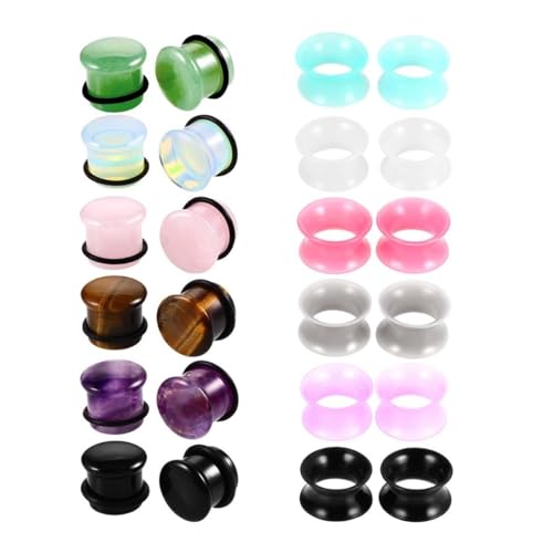 Ohr Plugs Tunnels Gauges Set -Mixed Stone+silicone Heart Shaped （6-16mm）10 Pairs+12 Pairs（2 Options）for Women Men Body Piercing Jewelry (Color : A, Size : 8mm)