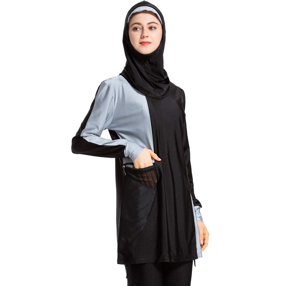 CaptainSwim Neue Muslimische Badebekleidung für Frauen Mädchen Vollständige Abdeckung Burkini Badeanzug Set Islamischer Hijab Bescheiden Strandkleidung Schwimmen Passen Kostüm (XL, Schwarz)