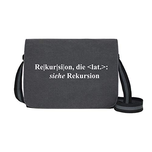 Rekursion - Umhängetasche Messenger Bag für Geeks und Nerds mit 5 Fächern - 15.6 Zoll, Schwarz Anthrazit