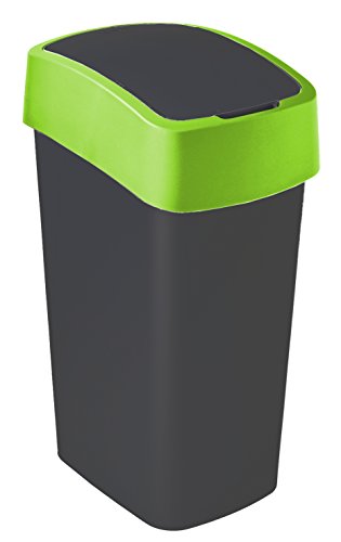 CURVER Abfalleimer Flip Bin 50l in schwarz/grün, Plastik, 35 x 25 x 10 cm