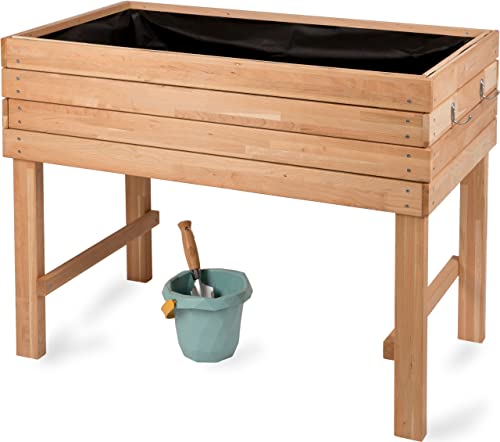 WONDERMAKE® Premium Hochbeet aus Kirschbaum Holz groß für Garten Balkon Terrasse, Pflanzkasten Bausatz XL hochwertig rechteckig mit Vlies-Folie, Kräuterbeet Pflanzenkasten deko, braun