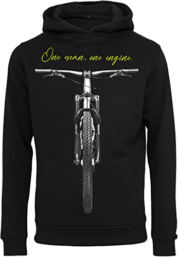 Baddery Fahrrad Pullover Herren : One Man One Engine - Sport Pullover Herren - Mountainbike Hoodie Kapuzenpullover (L)