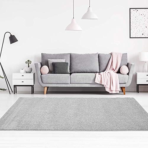carpet city Teppich Einfarbig Uni Flachfor Soft & Shiny in Grau/Silber für Wohnzimmer; Größe: 120x160 cm