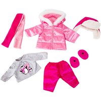 Kleider Puppen 42-46 cm: 6-tlg. - Shirt, Hose, Jacke, Mütze, Schal + passende Schuhe, rosa/pink Kleinkinder