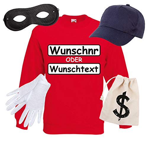 Shirt-Panda Panzerknacker Herren Sweatshirt Set Kostüm mit Wunschnummer Karneval Verkleidung SET16 Sweater/WN/Cap/Maske/Handschuhe/Beutel XL