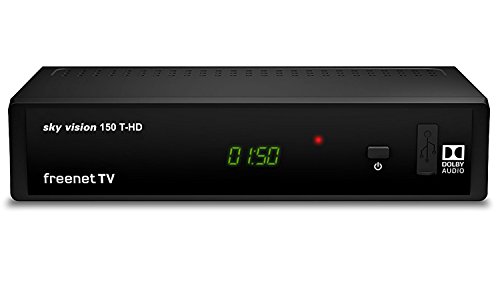 Sky vision 150 T-HD - DVB-T2 Receiver (Digitaler HD Empfänger, freenet TV, Antennen-Receiver, HEVC H.265 Decoder, HDMI, USB 2.0, LAN, SCART, DOLBY DIGITAL PLUS), Schwarz