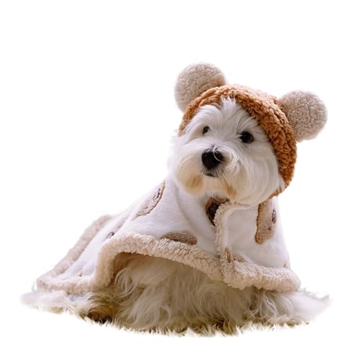 Ftchoice Hundeumhang für den Winter, warm, niedlich, Cartoon-Bär-Decke, Nachthemd, Haustierbedarf für kleine, mittelgroße und große Hunde, braun, Größe S (geeignet für 1,5–3 kg)