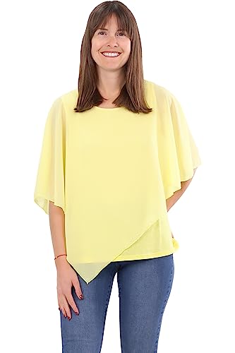 Malito - Damen Chiffonbluse - kaschierendes Fledermaus Shirt - asymmetrische Tunika mit lockerer Passform - blickdichte Bluse im Poncho Style 10732 (34-44 | gelb)