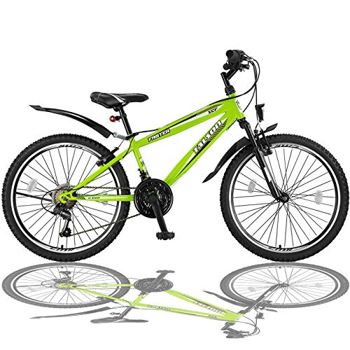 Talson 24 Zoll Mountainbike Fahrrad mit Gabelfederung & Beleuchtung 21-Gang FSTR Grün
