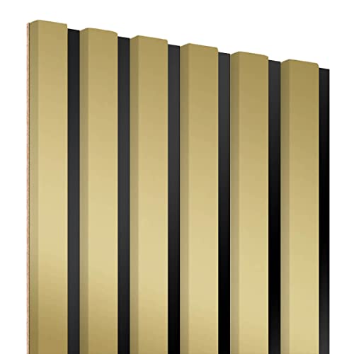 KLEMP Wandpaneele – Lamellenleisten aus MDF auf HDF Platte 30x275 cm, Wandverkleidung zur Montage mit Kleber oder Klebeband auf schwarzem Untergrund 2er-set Glanzgold