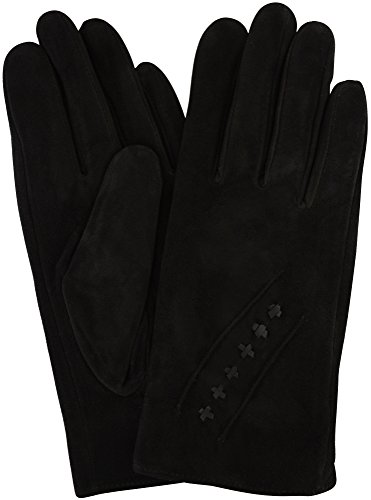 Damen Wildleder-Handschuhe mit Fleece-Futter und Kreuzstich-Design Gr. L 19 cm, schwarz