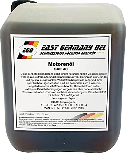 East Germany OIL Motorenöl SAE 40 Kanister 5 Liter