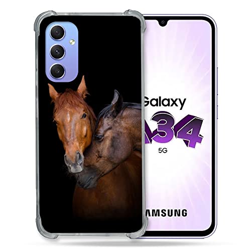 Cokitec Schutzhülle aus Hartglas für Samsung Galaxy A34 5G, Tiermotiv, Pferd, Braun