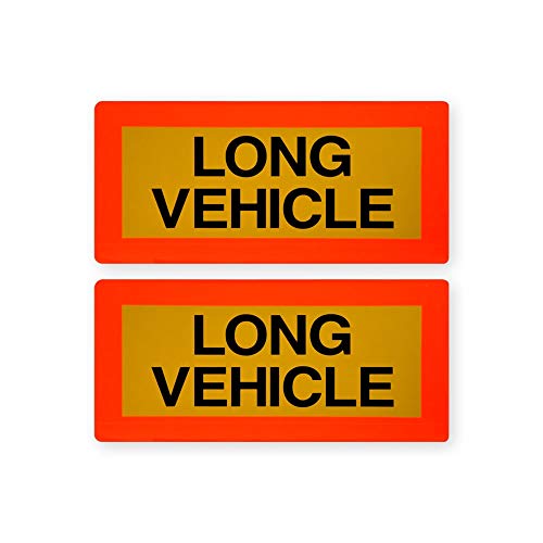 'Long Vehicle' Schild auf Aluminium | gelb und rot-orange | Zwei Größen (1265mm x 225mm BZW 2X 525mm x 250mm) | Reflexionsklasse RA1/A | Heckwarntafel für LKW in Premium-Qualität (2X 525mm x 250mm)