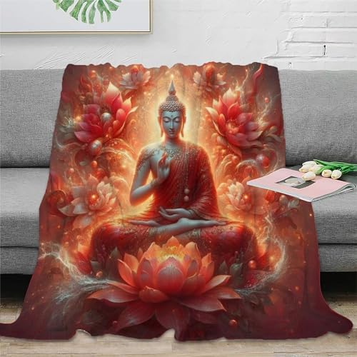Buddha Flanell Sofadecke 3D Druck Zen-Muster Decke Weichen Flauschig Bett Decken Flauschig Warm Kuscheldecke for Erwachsene Kinder 50x60inch(127x152cm)