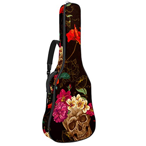 Gitarren-Gigbag, wasserdicht, Reißverschluss, weicher Gitarren-Rucksack, Bassgitarre, Akustik- und klassische Folk-Gitarre, Vintage-Zuckerschädel mit Blumenmuster