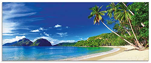 Artland Qualitätsbilder | Glasbilder Deko Glas Bilder 125 x 50 cm Karibik Palmen Strand Tropen Küste F7OX