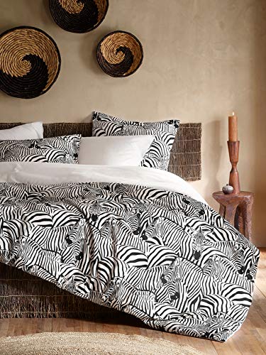 De Witte Lietaer Zebra Bettwäsche, Bettbezug und Kissenbezüge, Baumwolle, Weiß – Schwarz, 240 x 220 cm
