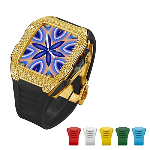 MAALYA Für Apple Watch 7, 45 mm, luxuriöses Diamantgehäuse, fortschrittliche Kohlefaser-Gehäuse-Band für iWatch Serie 6, 5, 4, SE, 44 mm, Titanlegierungs-Kit, 45 mm, Achat