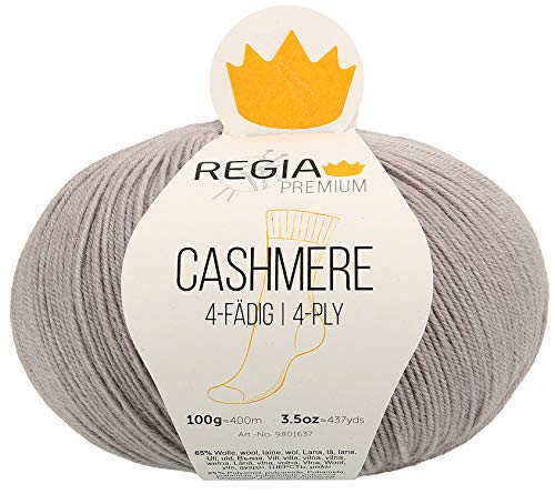 Schachenmayr REGIA Premium Cashmere Farbe 96 Grey, 4-fädig (4ply), Sockenwolle mit Kaschmir, 100g ca. 400m, Nadelstärke 2-3 mm