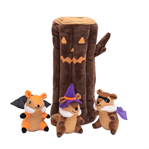 ZippyPaws Halloween Burrow Interaktives Hundespielzeug - Versteckspielzeug und Welpenspielzeug, buntes quietschendes Hundespielzeug und Plüsch-Hundepuzzles - Spukholz