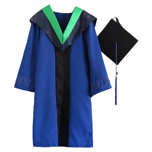 Abschlusskleid und Kappe für Erwachsene, Unisex Abschlusskleid Kappe Quaste Set Abschlusshut Bachelor Hut Abschluss Uniform Set für High School University College Graduation Party Supplies Grün XL