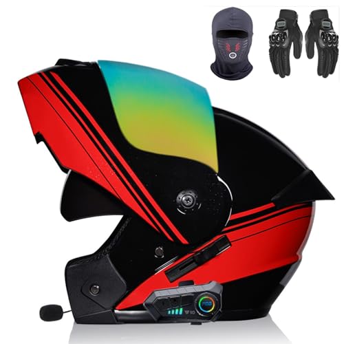 Motorrad-Bluetooth-Helm, Integral-Motorradhelme mit Handschuhmaske, Motorradhelm mit Mehreren Belüftungsöffnungen und Mikrofon, DOT/ECE-Zulassung, Sturzhelm F,XL=61-62CM