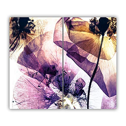 Tulup Schneidebrett Abdeckung Spritzschutz Lila 2x30x52 cm Gehärtetes Glas Herdabdeckplatte Kochplattenabdeckung - Trockener Mohn
