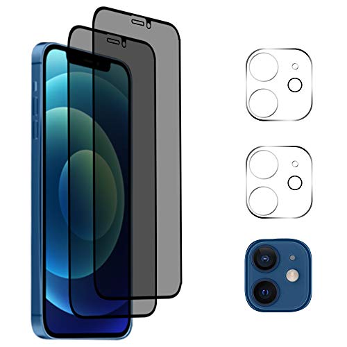 AiMok [2 Stück Privacy Glasfolie Schutzfolie Kompatibel mit iPhone 12 mini [5.4"] + [2 Stück] Glasfolie Kamera Folie, [Anti-Spy] [Kratzfest] [Doppelschutz] 9H Härte Blickschutzfolie