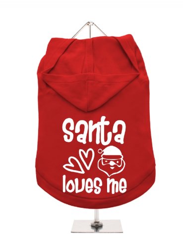 '"Christmas: Santa Loves Me" UrbanPup Hunde-Hoodie Hoodie (rot/weiß)