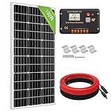 ECO-WORTHY 100W 12V Solarpanel-Kit mit Solarladeregler & 5m Solarkabel & Z-Halterungen für Wohnmobil, L02P100N-CWZ-1, 100 W Solarmodul-Set, 100W Poly Solar Panel W 20A Controller