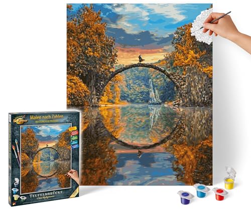 Schipper 609130898 Malen nach Zahlen – Teufelsbrücke am Rakotzsee - Bilder malen für Erwachsene, inklusive Pinsel und Acrylfarben, 40 x 50 cm
