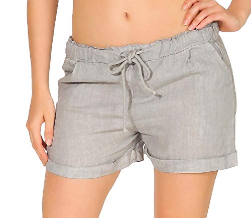 Malito Damen Shorts aus Leinen | lässige Bermuda | Pants für den Strand | Kurze Hose - Hotpants 1964 (hellgrau, XXL)