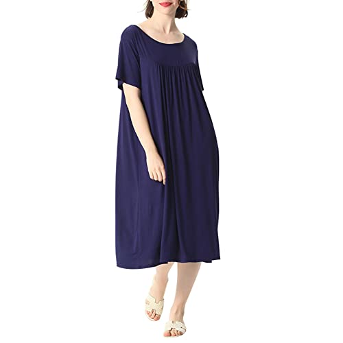 amropi Nachthemd Damen Stillnachthemd Schwangerschaft Schlafanzug Sommer Nachtwäsche Umstandskleidung Blau,4XL
