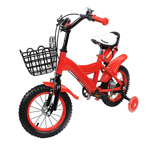 NaMaSyo 12 Zoll Kinderfahrrad Fahrrad mit Stützrädern Kinder Fahrrad für Jungen Mädchen Kinder Höhe Einstellen Kinder Fahrrad für ab 3-6 Jahre Höhenverstellbar (Rot)