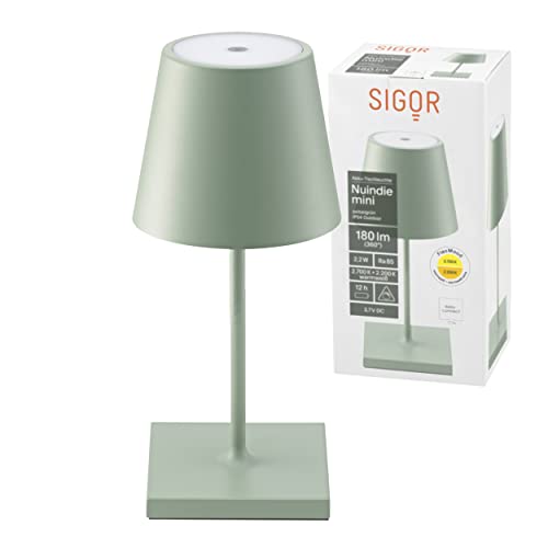 SIGOR Nuindie Mini - Dimmbare LED Akku-Tischlampe Indoor & Outdoor, Höhe 25 cm, aufladbar mit Easy-Connect, 24h Leuchtdauer, grün