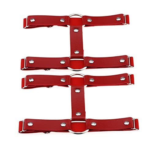 Verstellbares Gummiband 2 Reihen Leder Bein Harness Strumpfband Gürtel Punk Gothic Oberschenkel Ring Strumpfband (Rot)