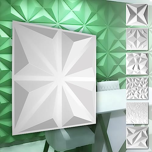 HEXIM 3D Wandpaneele, PVC Kunststoff weiß - Diamond Design Paneele 50x50cm Wandverkleidung (5QM HD017) Wand PVC Wandplatten Innenwand