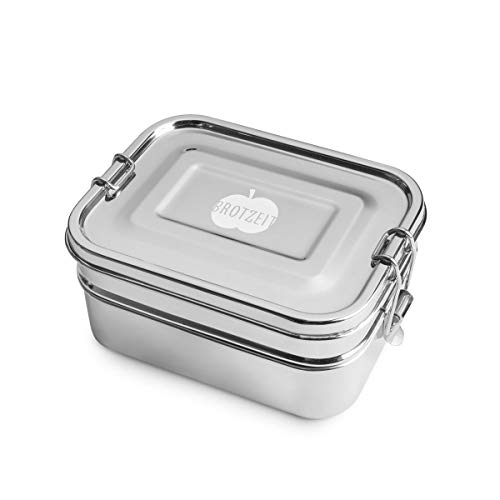 Lunchbox 'Doppeldecker' Brotdose aus Edelstahl - 100% BPA frei, fest verschliessbar