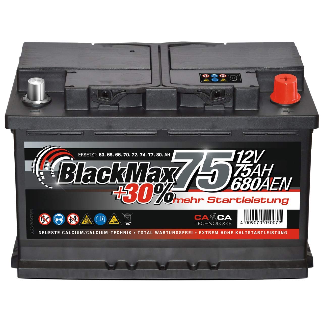 Autobatterie 12V 75Ah 680A BlackMax PKW Batterie ersetzt 65Ah 70Ah 72Ah 74Ah