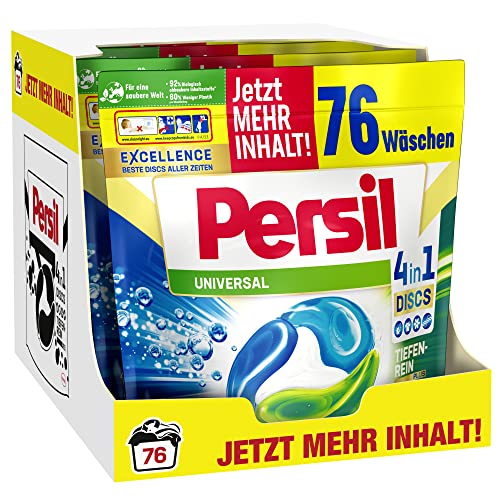 Persil Universal 4in1 DISCS, 304 (4 x 76 Waschladungen), Vollwaschmittel mit Tiefenrein-Plus Technologie bekämpft hartnäckige Flecken, 92% biologisch abbaubare Inhaltsstoffe*