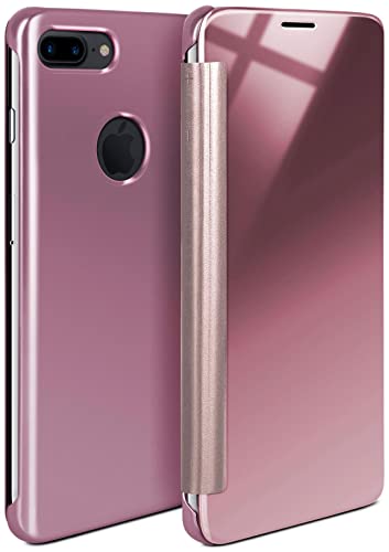moex Dünne 360° Handyhülle passend für iPhone 7 Plus/iPhone 8 Plus | Transparent bei eingeschaltetem Display - in Hochglanz Klavierlack Optik, Rose-Gold