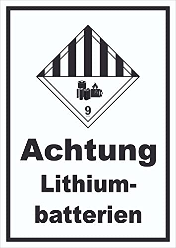 Schild Achtung Lithiumbatterien Gefahrgutklasse 9a hochkant A3 (297x420mm)