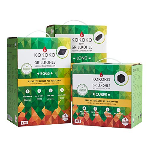 McBrikett Set-Angebot: KOKOKO Cubes, KOKOKO Eggs & KOKOKO Long, 24 kg Bio Kokos Grillkohle