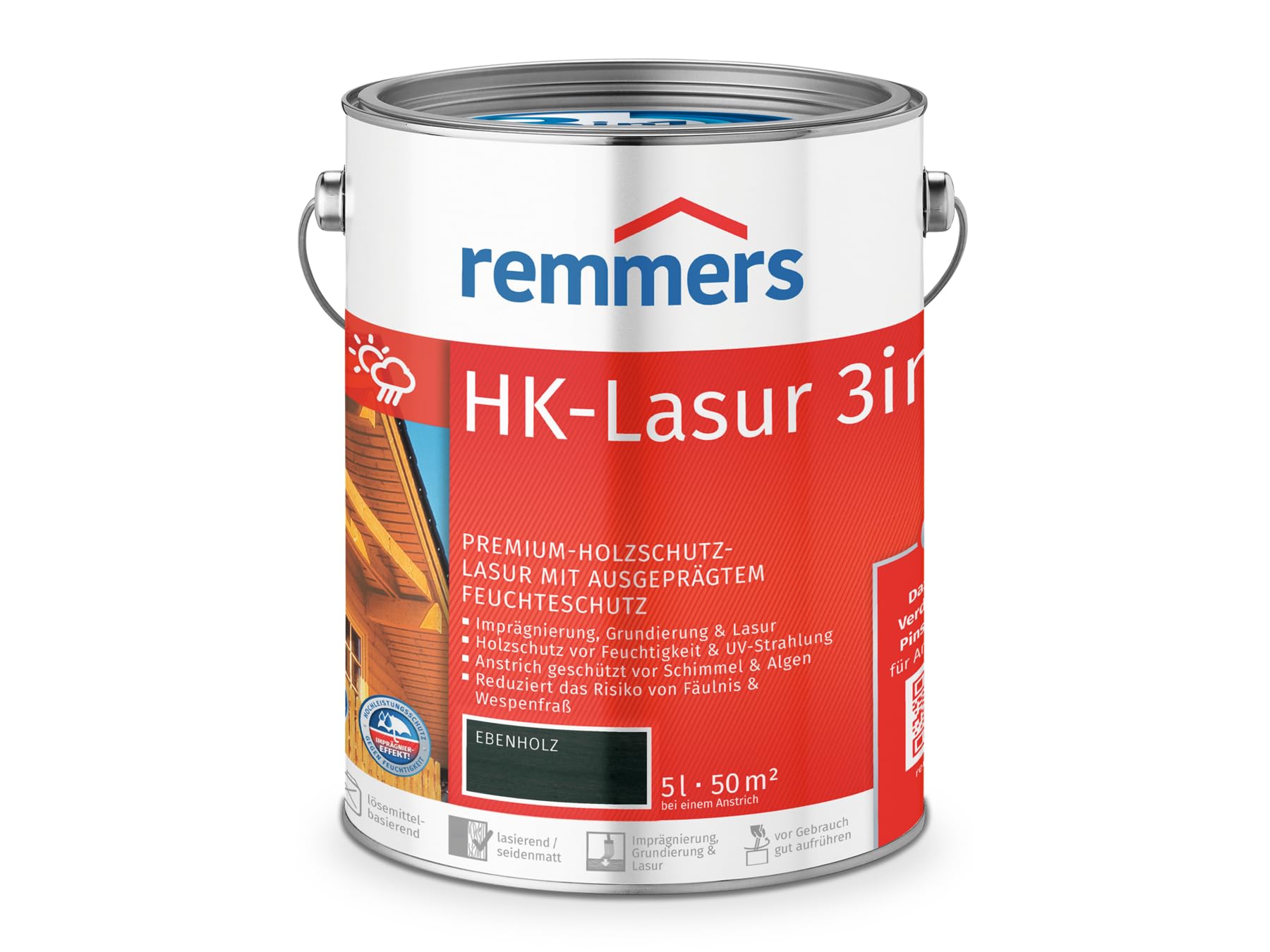 Remmers HK-Lasur 3in1 teak, 5 Liter, Holzlasur aussen, 3facher Holzschutz mit Imprägnierung + Grundierung + Lasur, Feuchtigkeit- und UV-Schutz