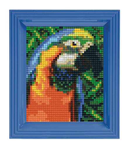Pixel P31328 Mosaik Geschenkverpackung Papagei, Pixelbild mit Rahmen, kinderleichtes Stecksystem, ohne Bügeln und Kleben, Steinchen aus Biokunststoff