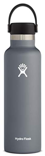 Hydro Flask Trinkflasche 621 ml (21 oz), Edelstahl und vakuumisoliert, Standard-Öffnung mit auslaufsicherer Flex Cap, Stone